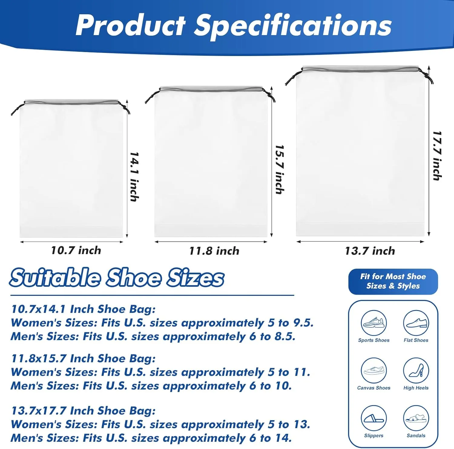 50 Packs Translucent Shoe Bags for Travel 15.7" x 11.8" Portable Drawstring Bags Bulk with label Stickers Waterproof Travel Shoe Bags for Packing Plastic Dustproof Shoe Storage Bags for Men and Women