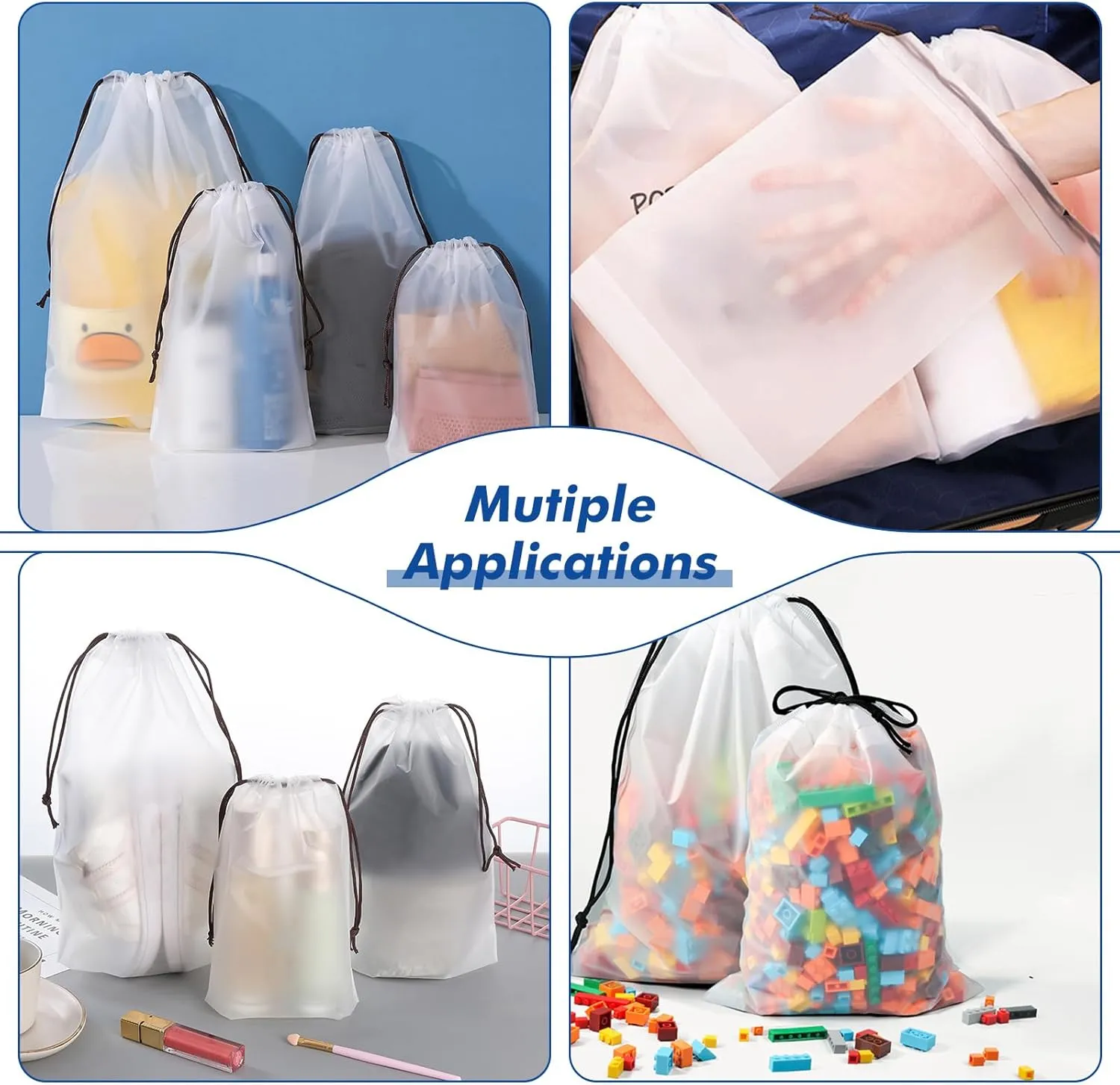 50 Packs Translucent Shoe Bags for Travel 15.7" x 11.8" Portable Drawstring Bags Bulk with label Stickers Waterproof Travel Shoe Bags for Packing Plastic Dustproof Shoe Storage Bags for Men and Women