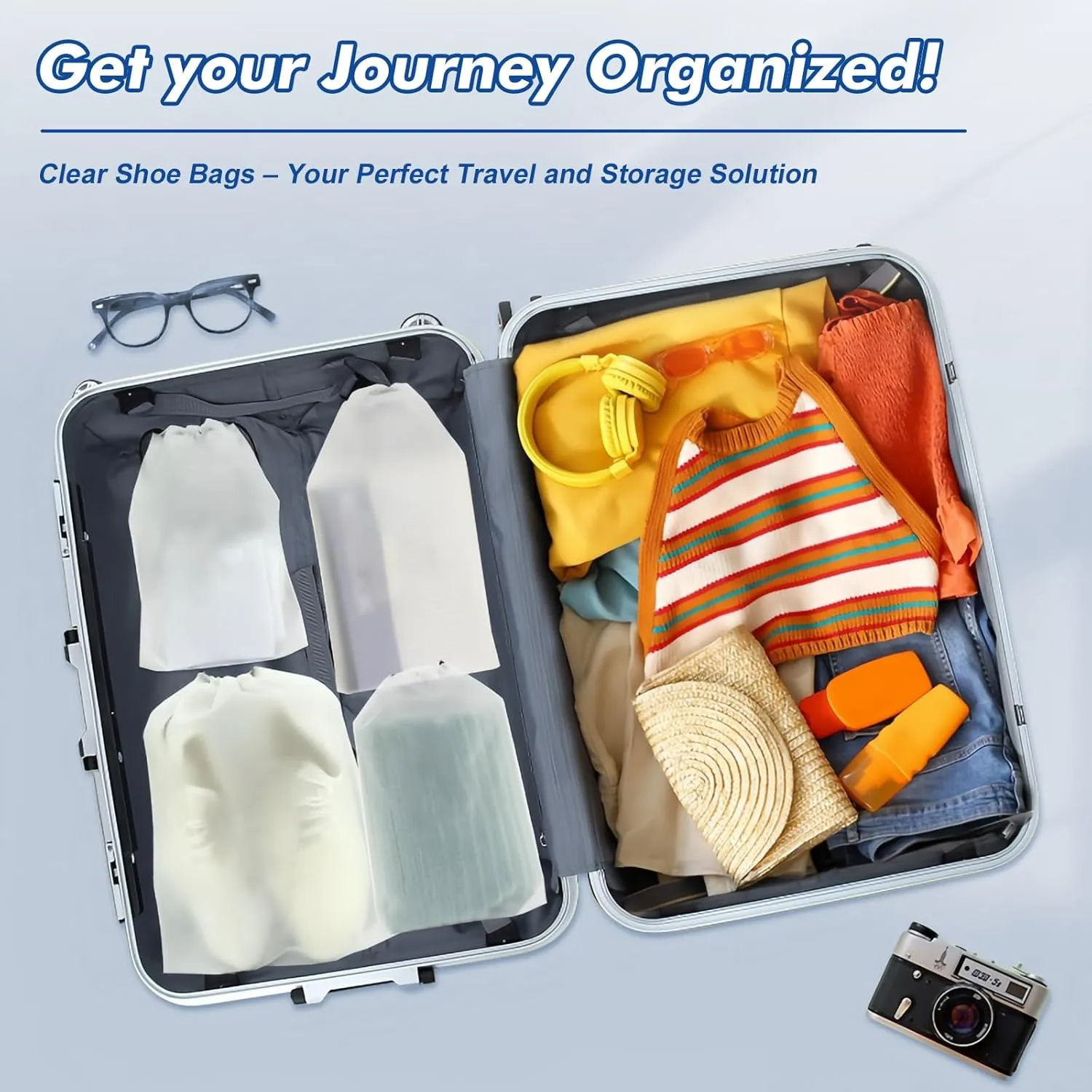 50 Packs Translucent Shoe Bags for Travel 15.7" x 11.8" Portable Drawstring Bags Bulk with label Stickers Waterproof Travel Shoe Bags for Packing Plastic Dustproof Shoe Storage Bags for Men and Women