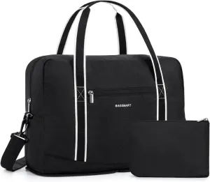 BAGSMART For Spirit Airlines Personal Item Bag 18x14x8, Foldable Travel Duffel Bag Tote Weekend Overnight Bag Carry on Luggage for Women and Men(Black)