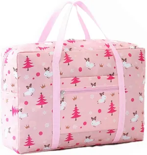 Carry-on Bag Foldable Flight Travel Duffel Travel Luggage Lightweight Travel Duffle Tote Bags Waterproof Organizer Storage (Pink Lamb)
