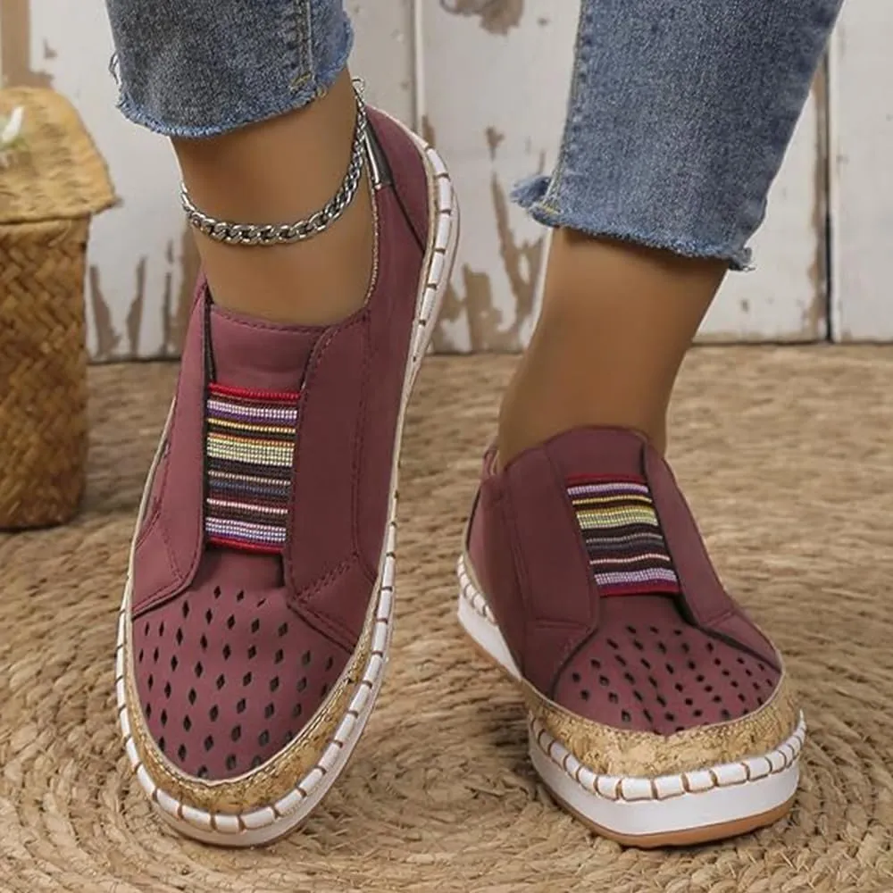 Rayootd Orthopedic Shoes for Women with Cats,Comfortable Breathable Lightweight Flat Elastic Slip-On Loafers Casual Hollow Lightweight Flat Shoes