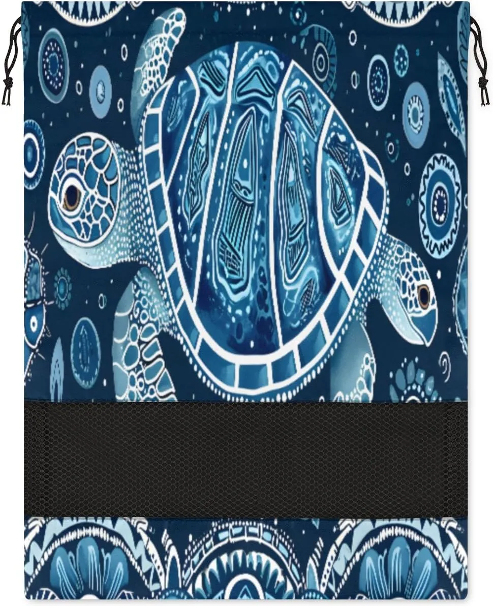 Retro Sea Turtle Tribe Shoe Bag for Travel Foldable Sport Shoe Storage Packing Organizer Golf Gym Dance Pointe Shoe Bags With Zipper Unisex Shoe Pouch For Men & Women