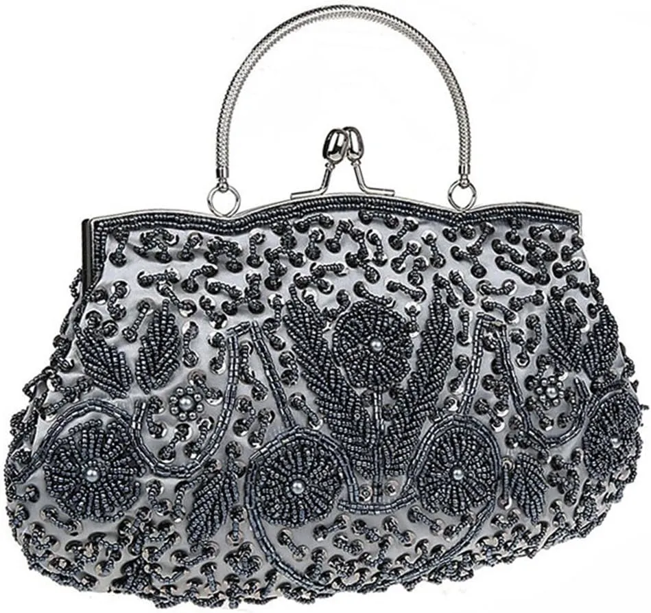 Satin Purse Evening Handbags Wedding Bag Beaded Sequins Clutch for Party