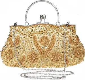 Satin Purse Evening Handbags Wedding Bag Beaded Sequins Clutch for Party