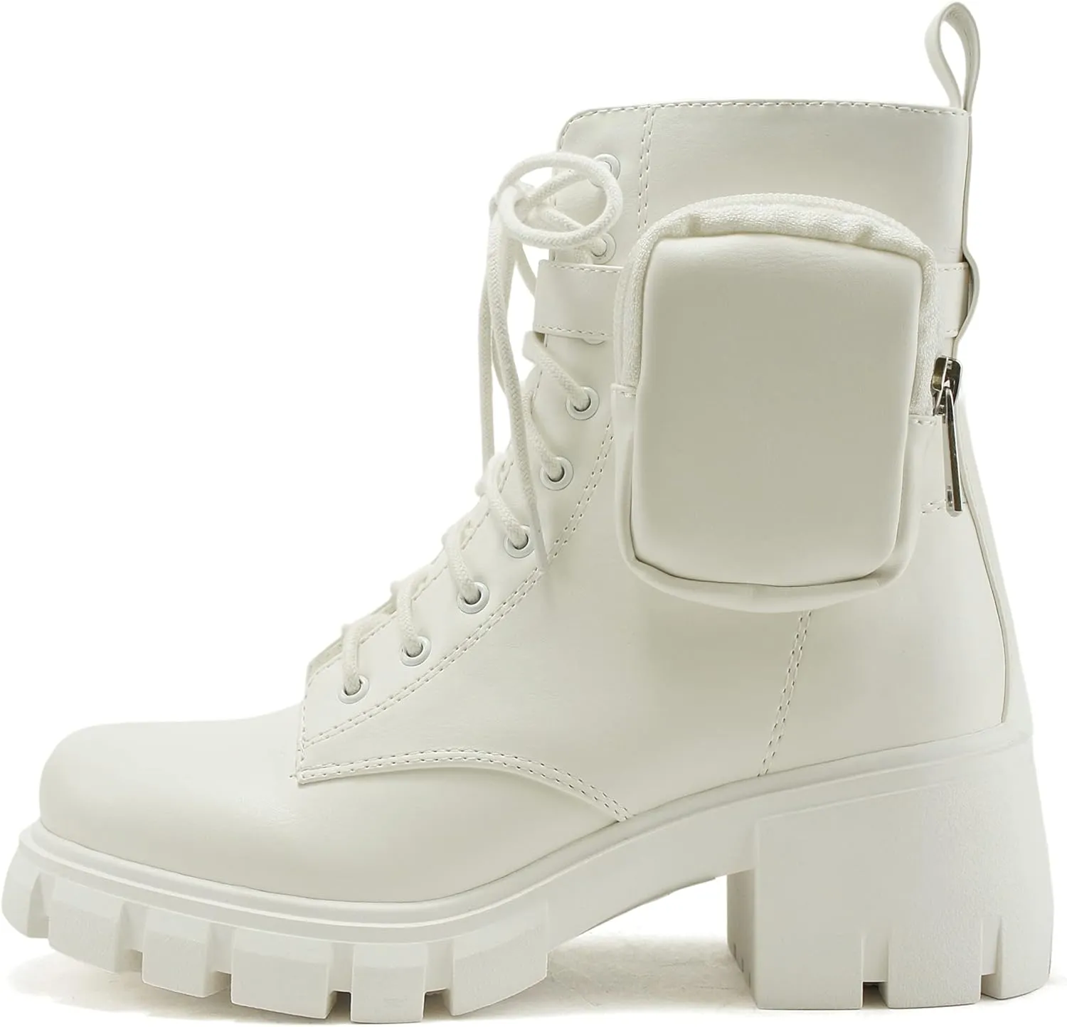 Soda BREACH ~ Women Lug Sole Mid Shaft Chunky Heel Fashion Combat Lace up Bootie W/Side Zipper & Pouch
