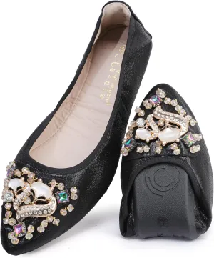USANDY Women Ballet Flats Rhinestone Wedding Ballerina Shoes Foldable Sparkly Comfort Slip on Flat Shoes