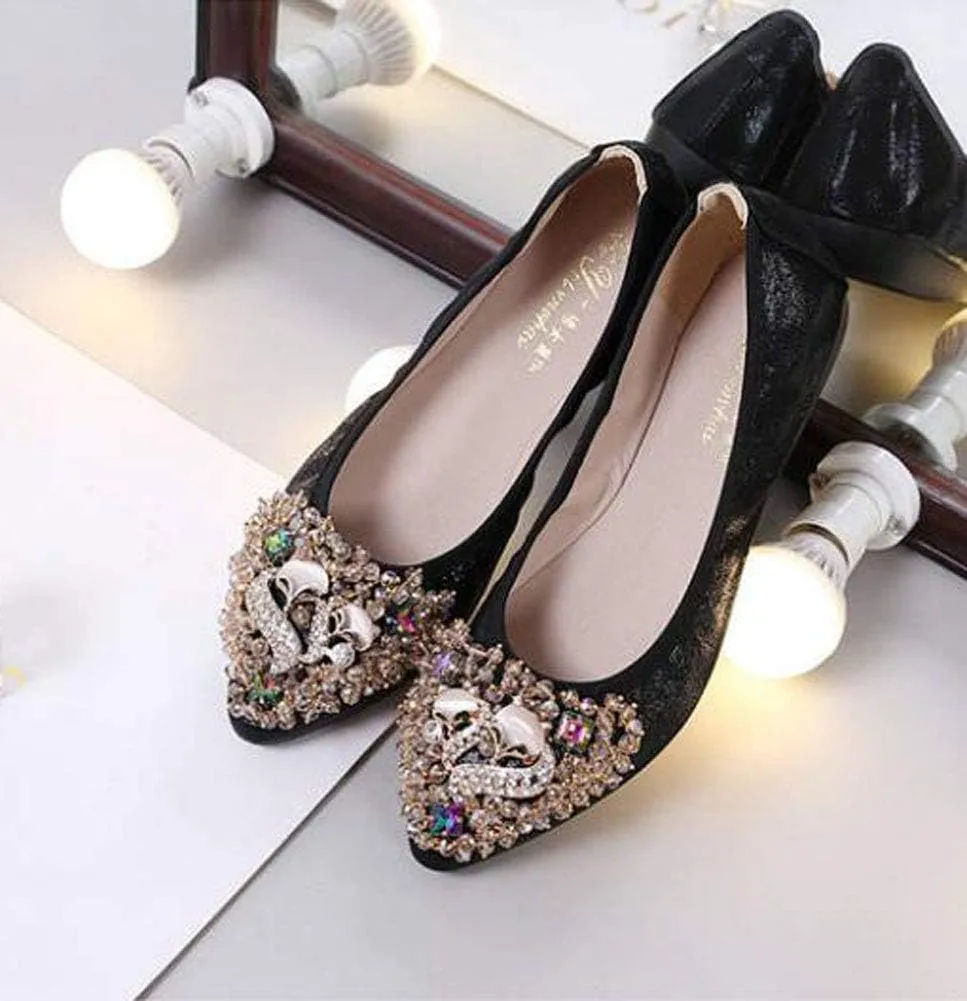 USANDY Women Ballet Flats Rhinestone Wedding Ballerina Shoes Foldable Sparkly Comfort Slip on Flat Shoes