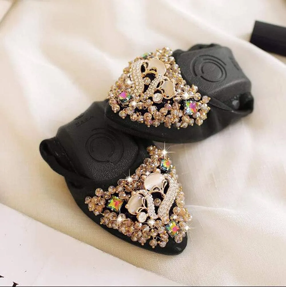 USANDY Women Ballet Flats Rhinestone Wedding Ballerina Shoes Foldable Sparkly Comfort Slip on Flat Shoes