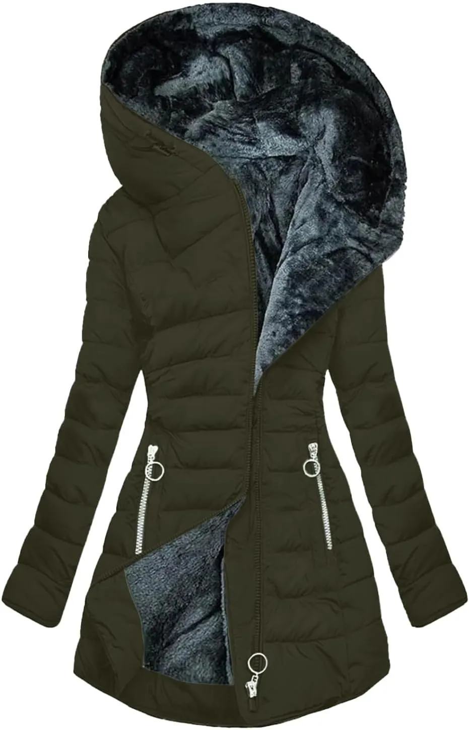 Winter Coats for Women Fleece Lined Warm Long Puffer Jacket Slim Windproof Thickened Parka Coat Outwear with Hood