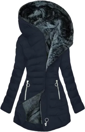 Winter Coats for Women Fleece Lined Warm Long Puffer Jacket Slim Windproof Thickened Parka Coat Outwear with Hood