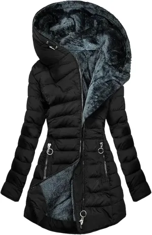 Winter Coats for Women Fleece Lined Warm Long Puffer Jacket Slim Windproof Thickened Parka Coat Outwear with Hood